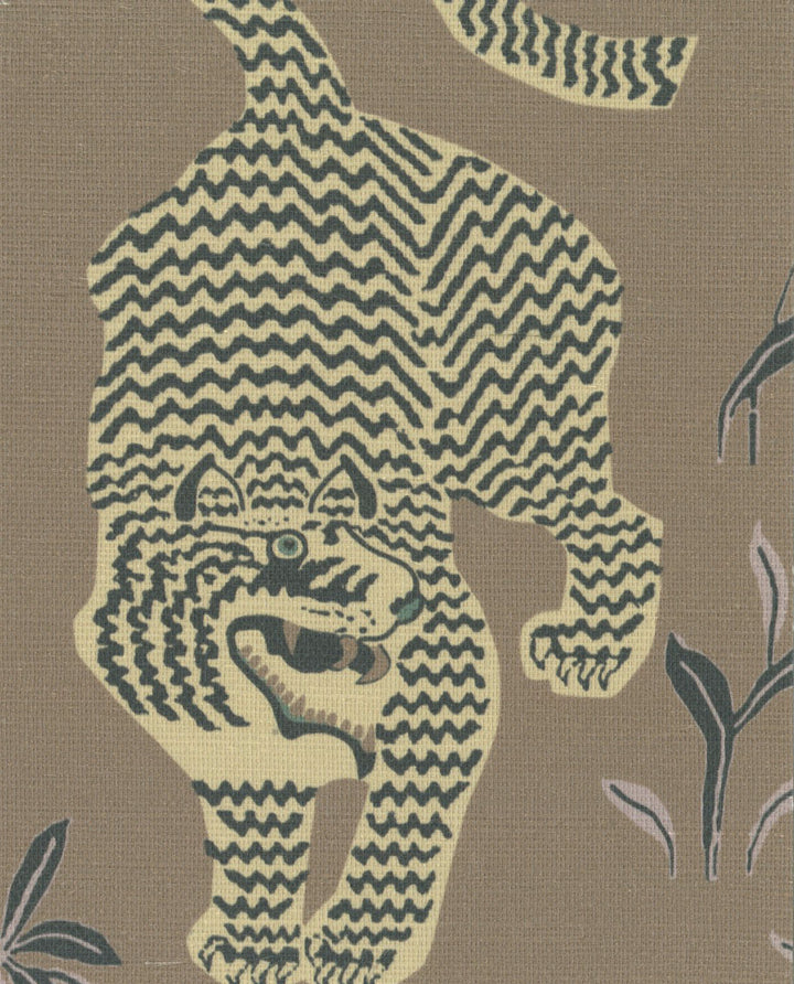 Stalking Tiger Cocoa Jungle Grasscloth