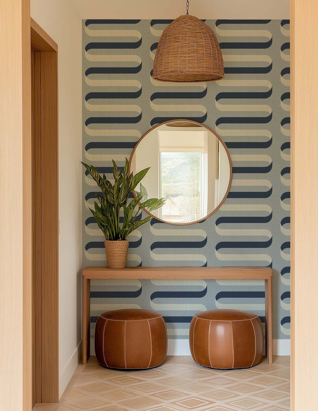 Folding Ribbon - Lacquered Blues Wallpaper