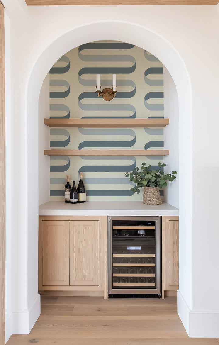 Folding Ribbon - Off White Blue Wallpaper
