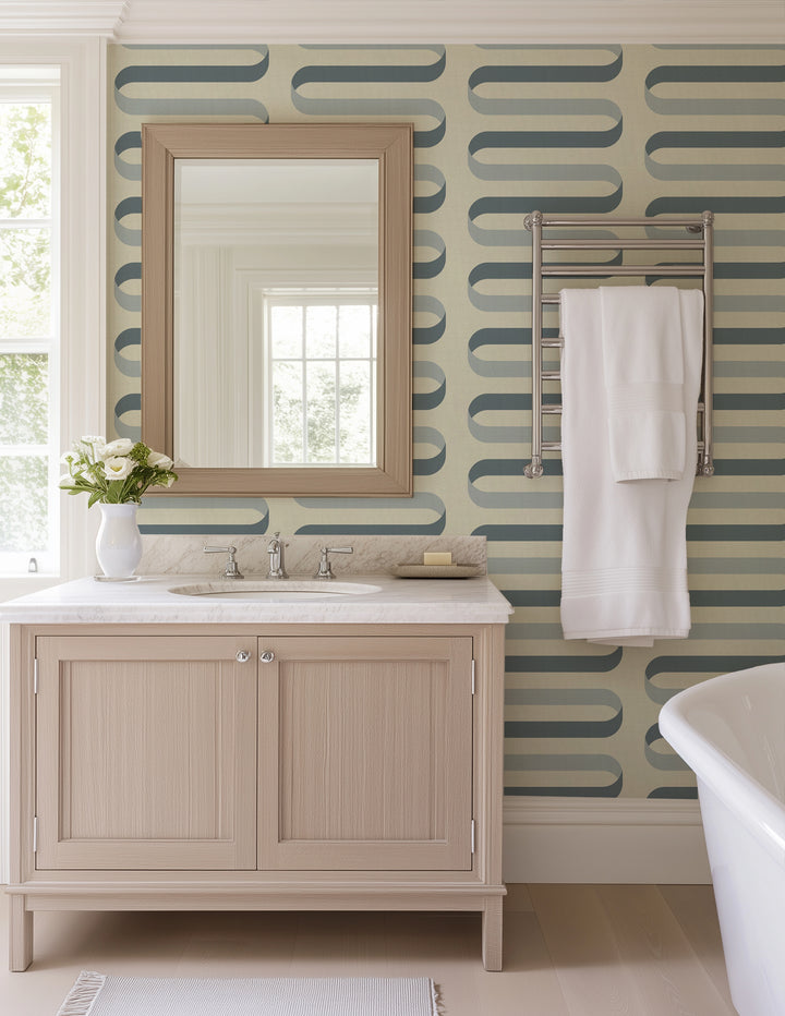 Folding Ribbon - Off White Blue Wallpaper