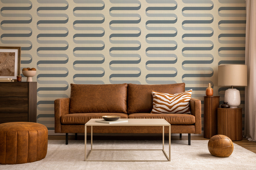 Folding Ribbon - Off White Blue Wallpaper