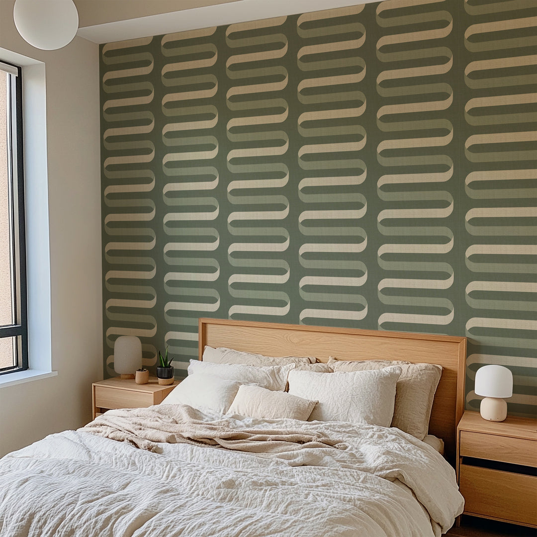 Folding Ribbon - Thyme Green Wallpaper