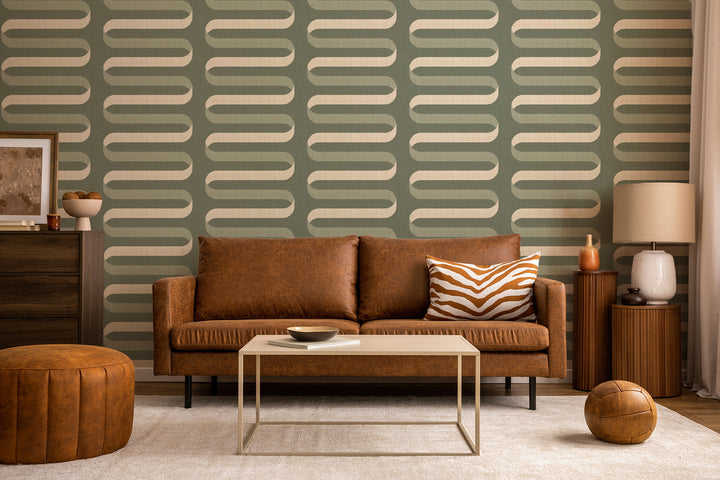 Folding Ribbon - Thyme Green Wallpaper