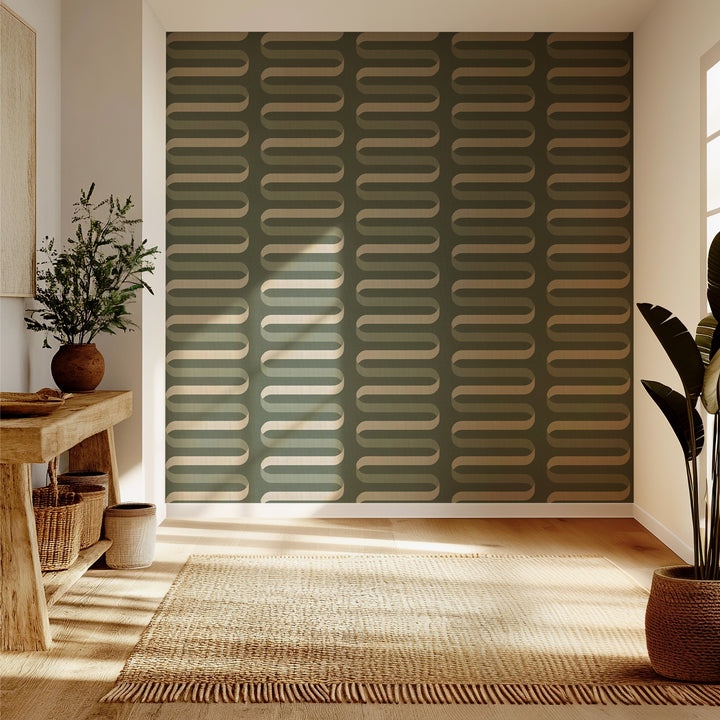 Folding Ribbon - Thyme Green Wallpaper