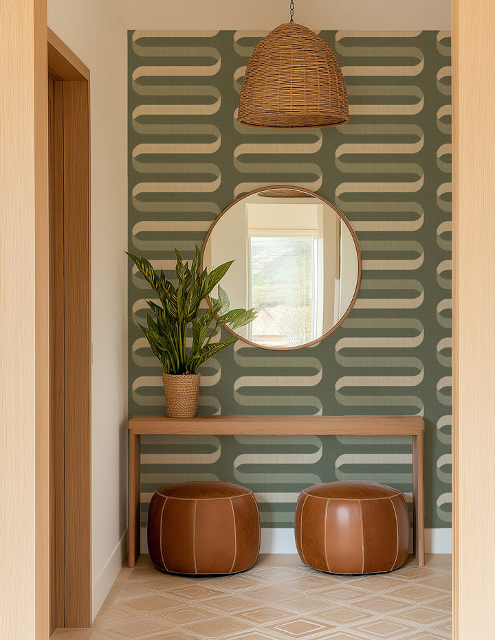 Folding Ribbon - Thyme Green Wallpaper