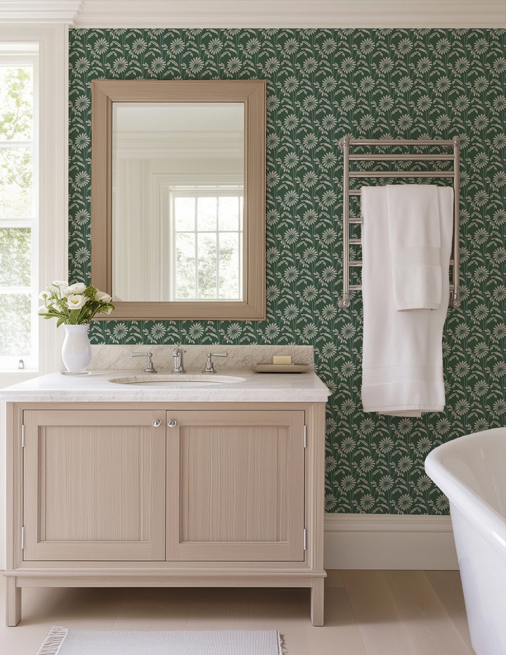 Woodland Bloom - Forest Jade Floral Wallpaper