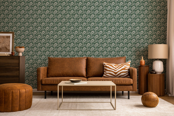Woodland Bloom - Forest Jade Floral Wallpaper
