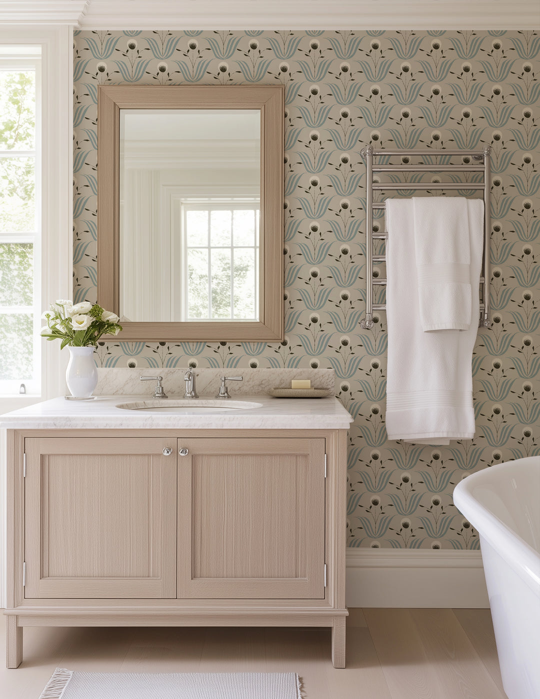 Spring Bloom - Blue Ivory Floral Wallpaper