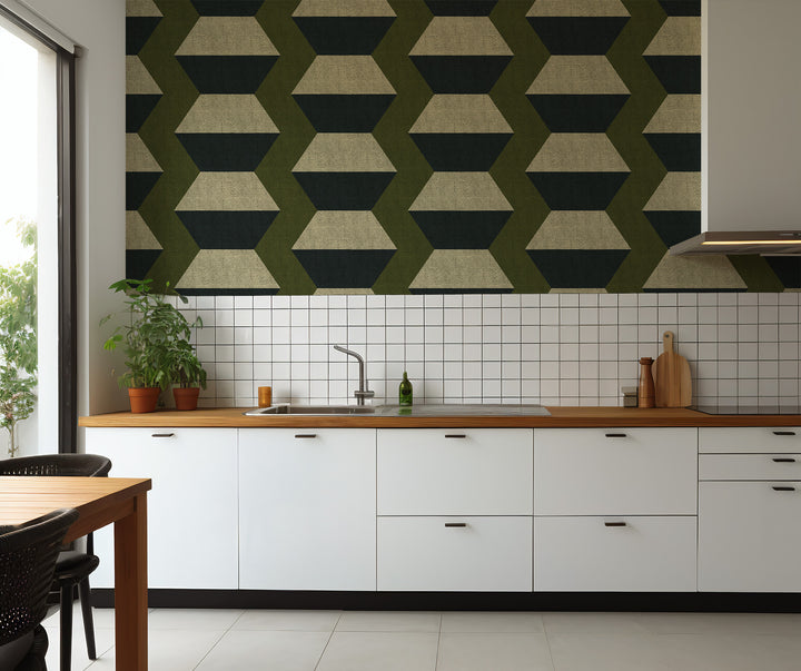 Infinity Blocks - Olive Taupe Wallpaper