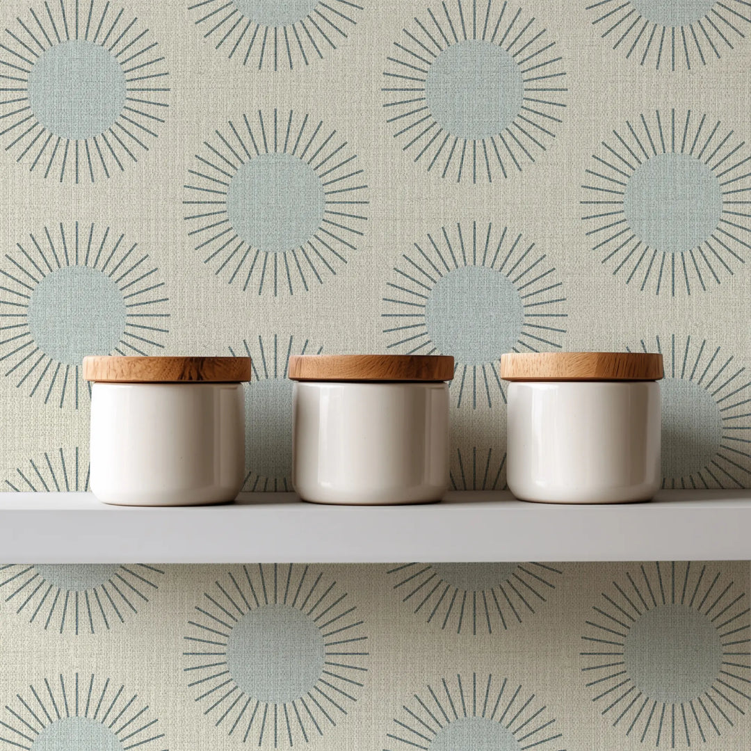 Sunburst Solar Blue Grasscloth