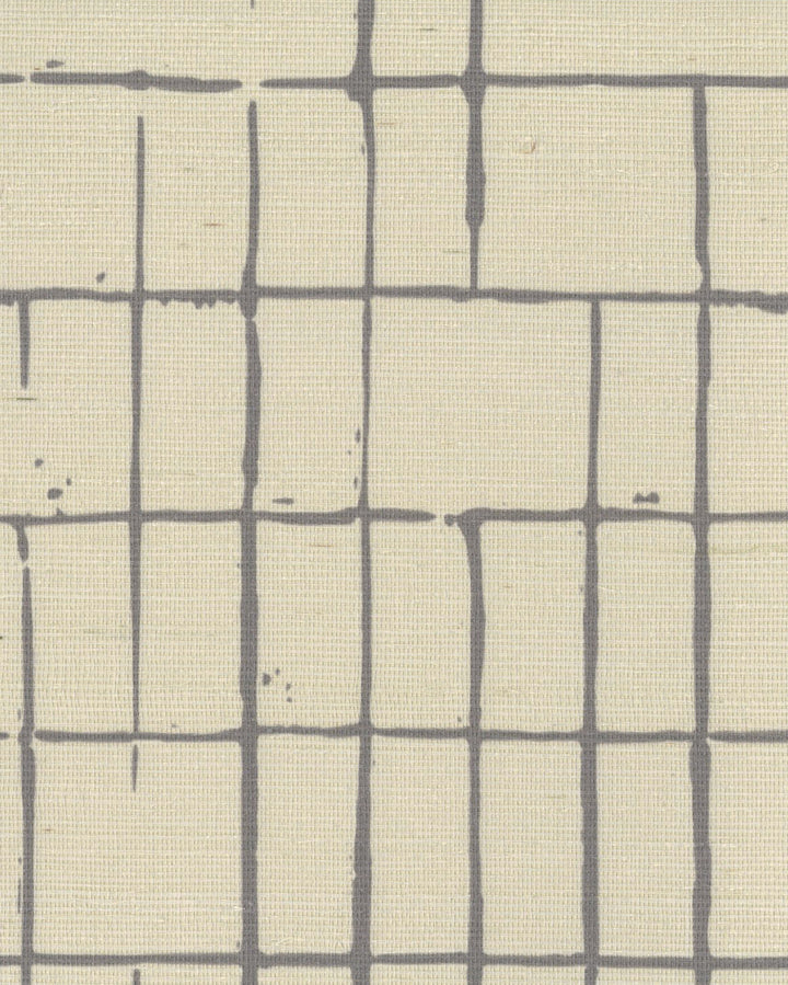 Fractured Grid Blue Cream Grasscloth