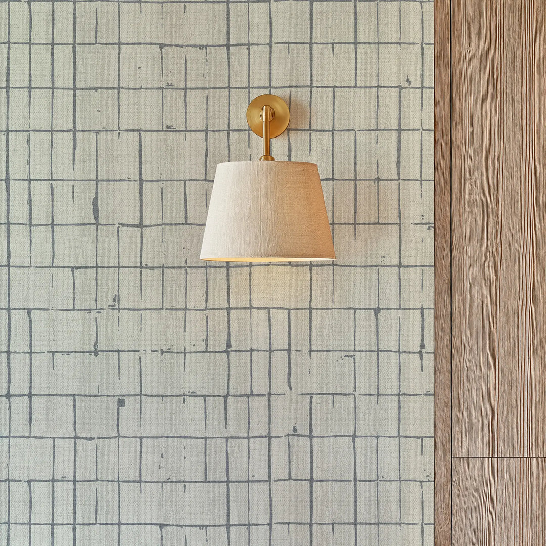Fractured Grid Blue Cream Grasscloth
