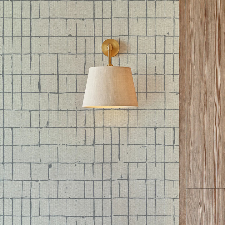 Fractured Grid Blue Cream Grasscloth