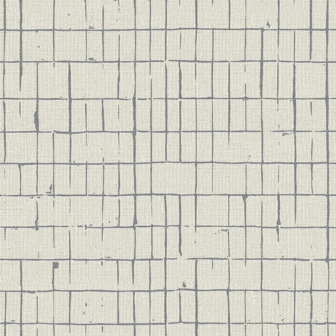 Fractured Grid Blue Cream Grasscloth