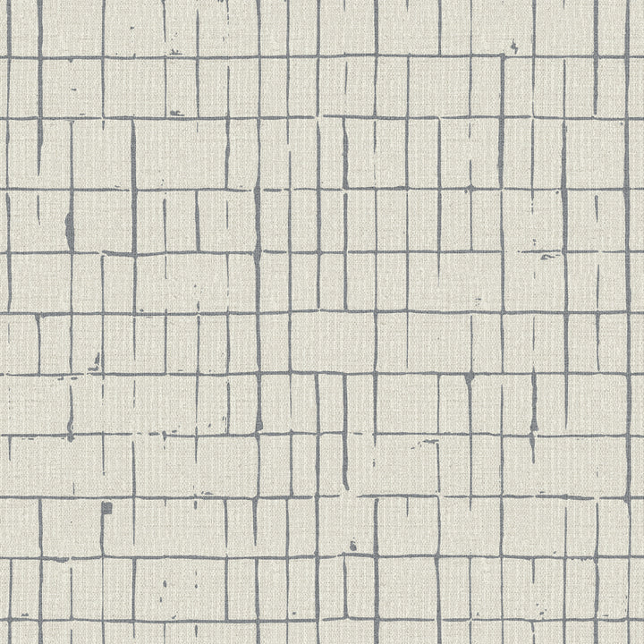 Fractured Grid Blue Cream Grasscloth