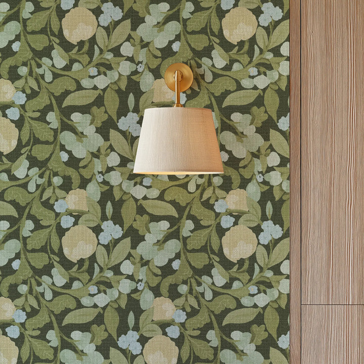 Budding Grove Deep Olive Grasscloth