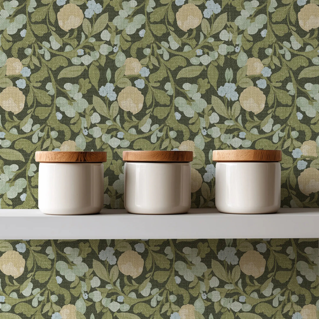 Budding Grove Deep Olive Grasscloth