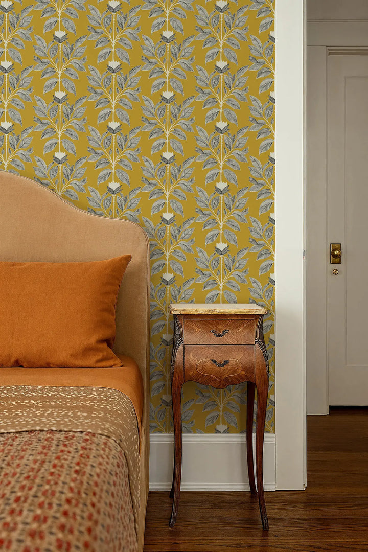 Wayward Petal - Deep Saffron Floral Wallpaper