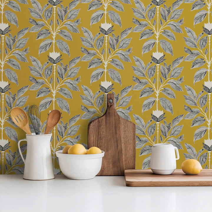 Wayward Petal - Deep Saffron Floral Wallpaper
