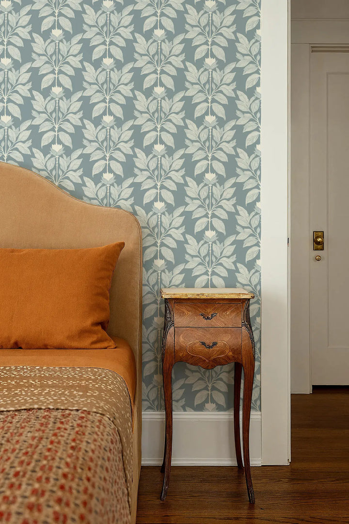 Wayward Petal - Lacquered Blues Floral Wallpaper