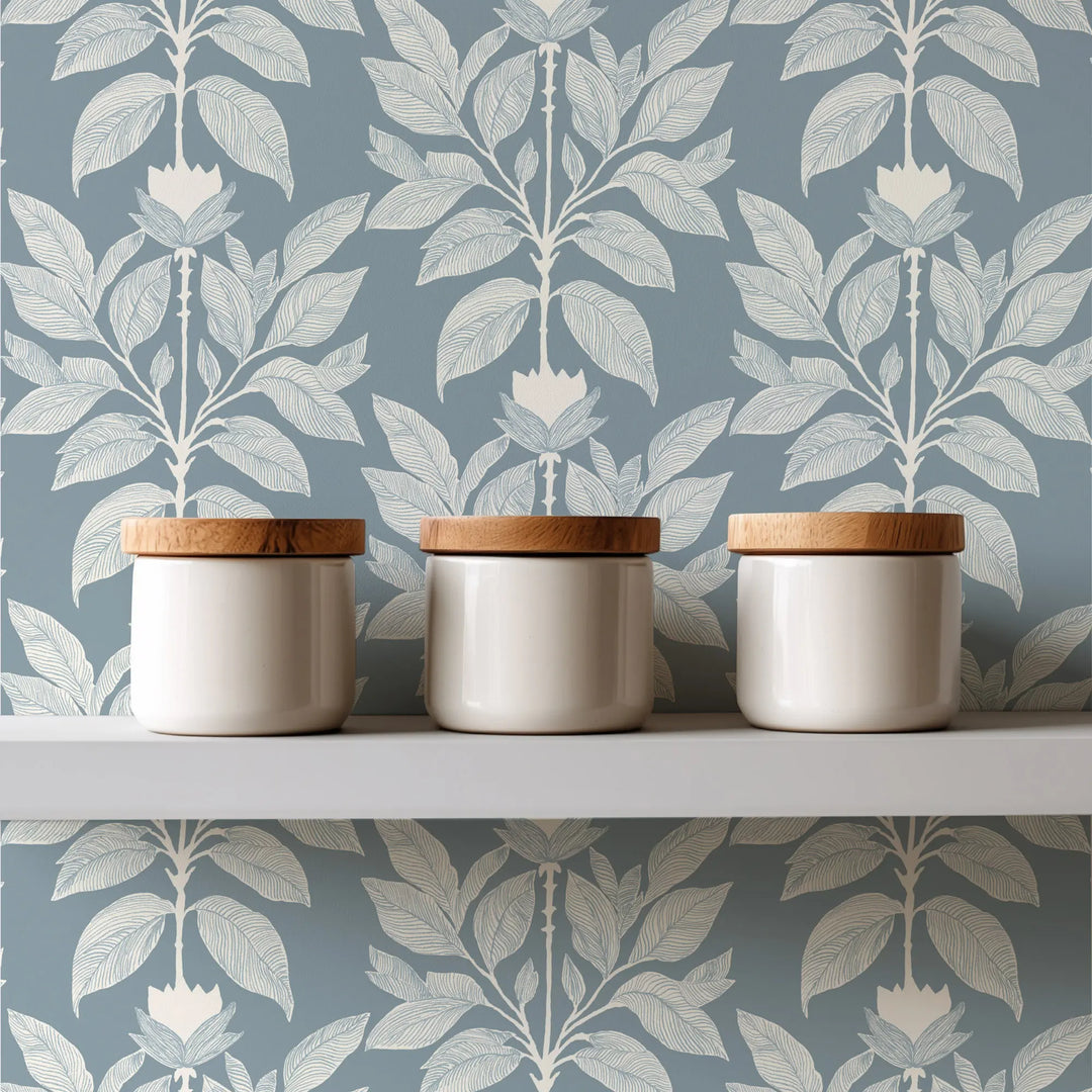 Wayward Petal - Lacquered Blues Floral Wallpaper