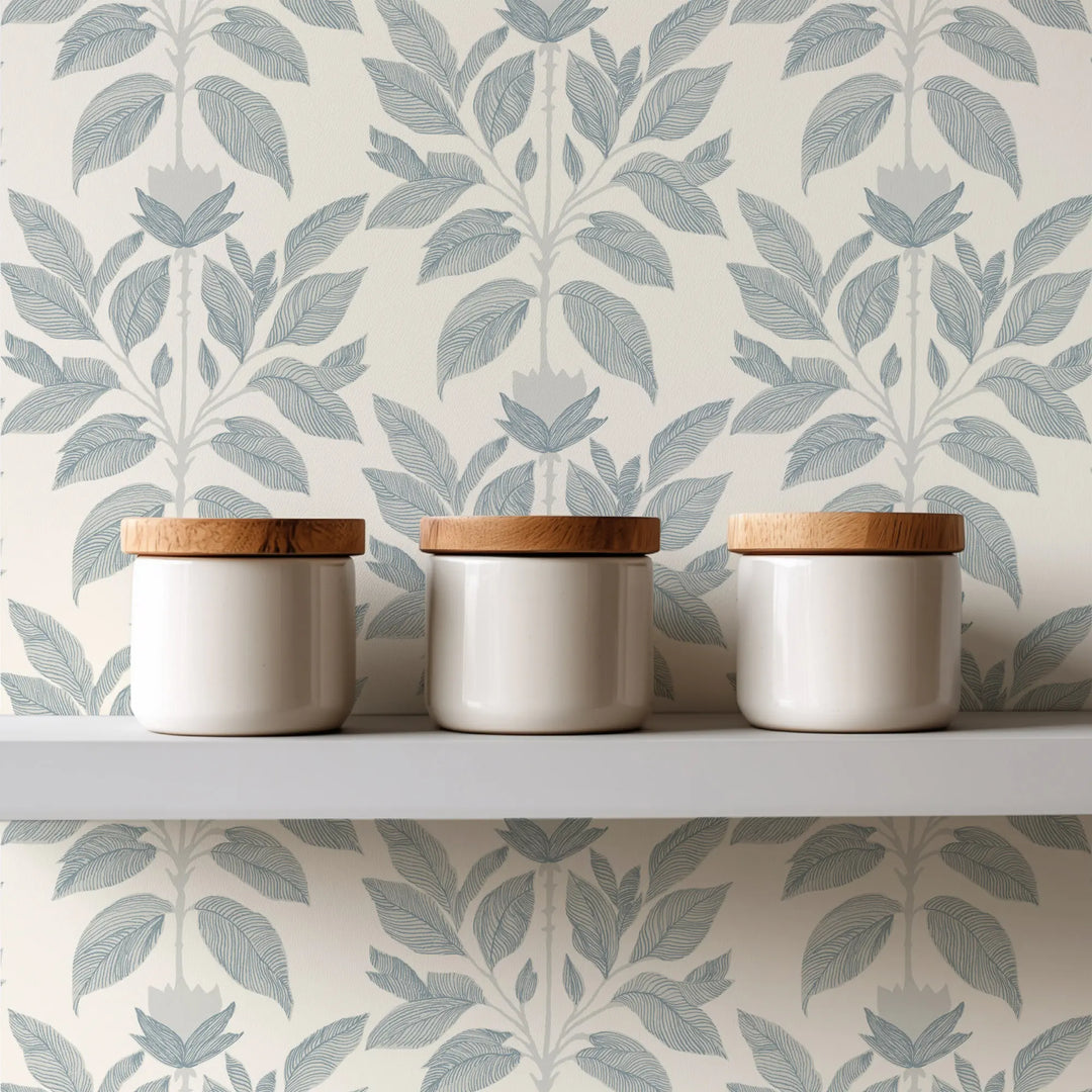 Wayward Petal - Pale Mineral Blue Floral Wallpaper