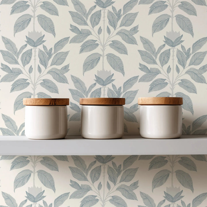 Wayward Petal - Pale Mineral Blue Floral Wallpaper