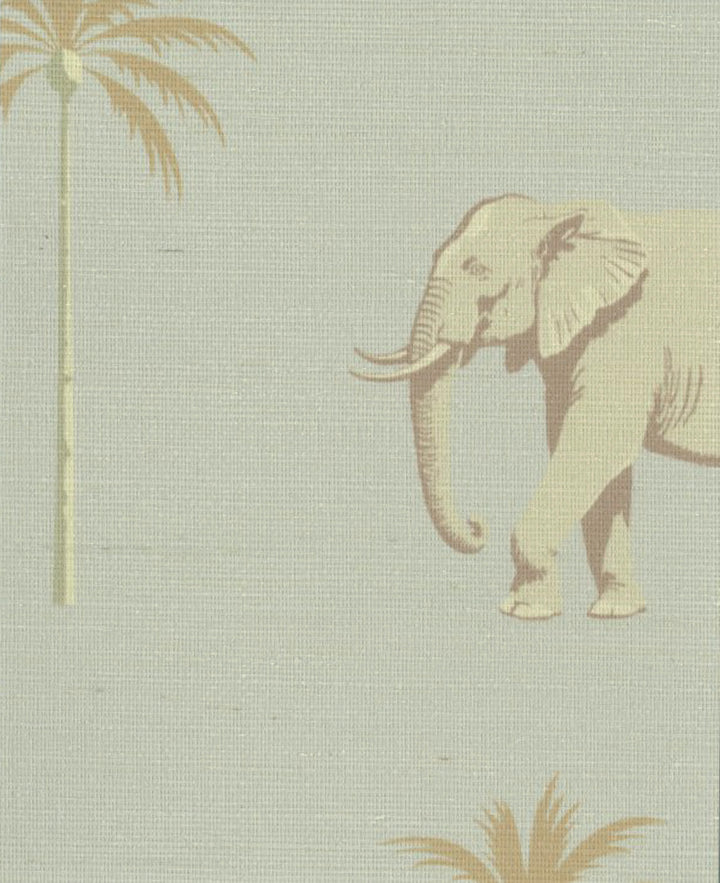 Strolling Elephant Blue Pearl Grasscloth