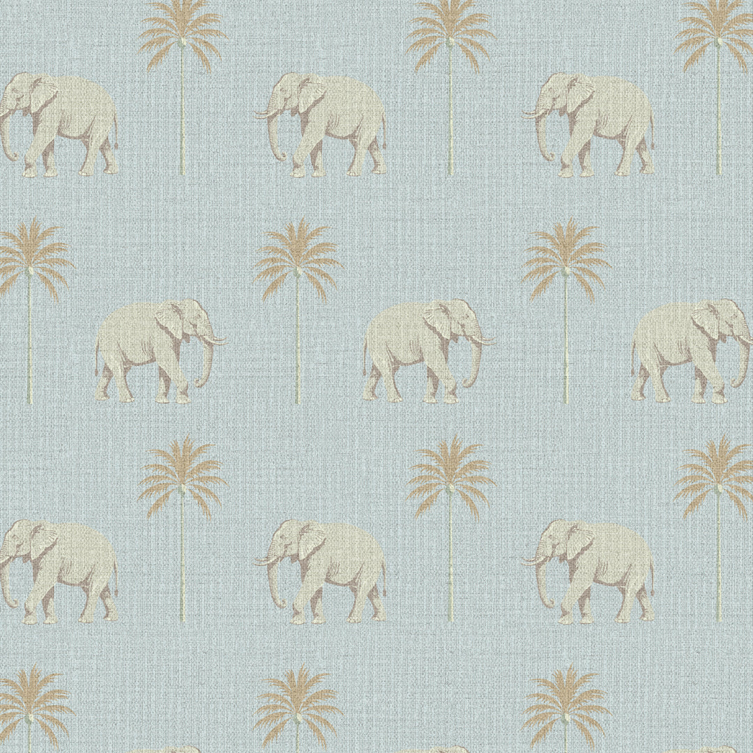 Strolling Elephant Blue Pearl Grasscloth