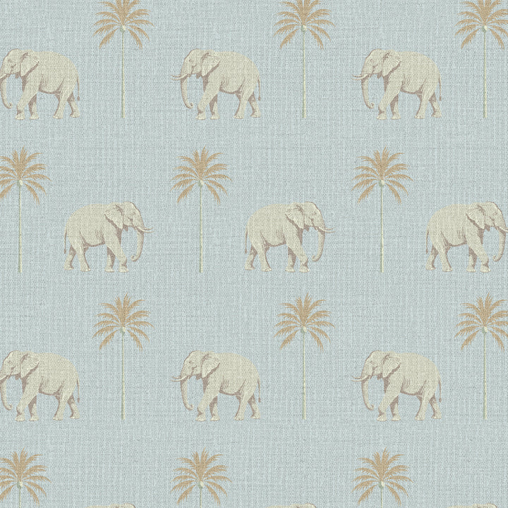 Strolling Elephant Blue Pearl Grasscloth