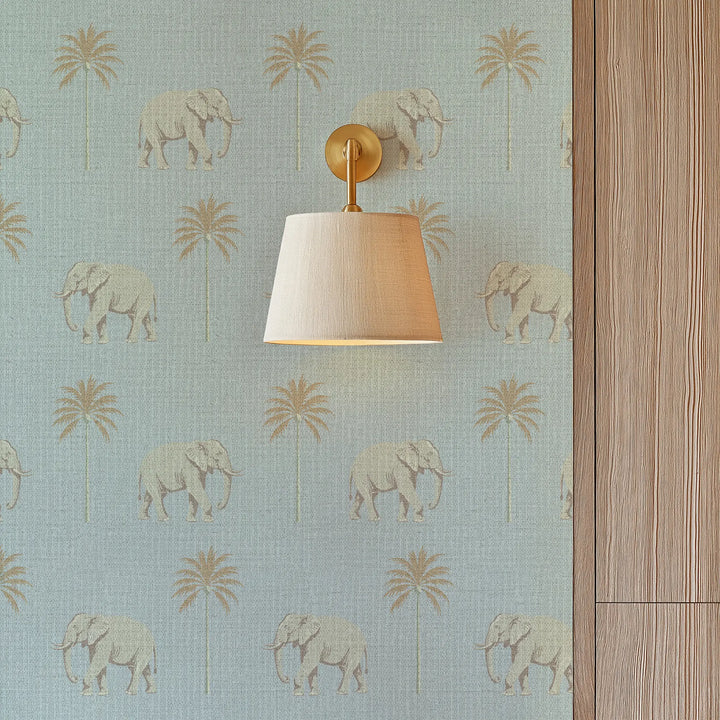 Strolling Elephant Blue Pearl Grasscloth