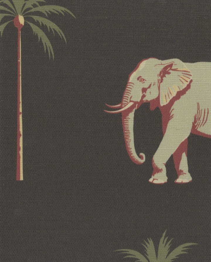 Strolling Elephant Onyx Noir Grasscloth