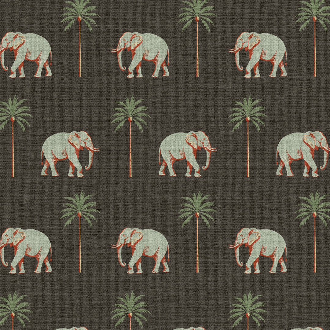 Strolling Elephant Onyx Noir Grasscloth