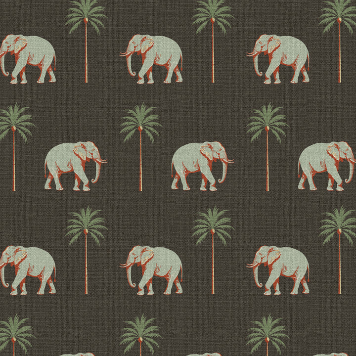 Strolling Elephant Onyx Noir Grasscloth