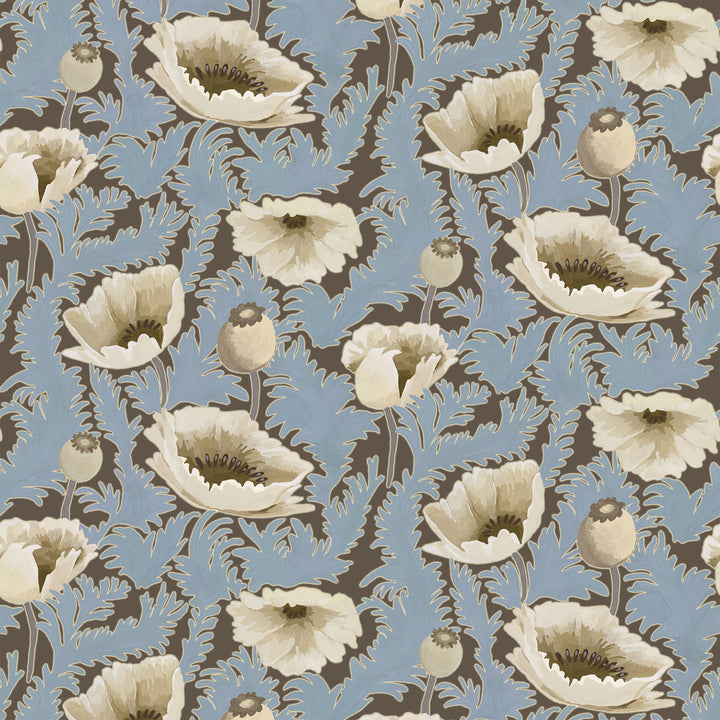 Poppy Bloom - Brownstone Blue Floral Wallpaper