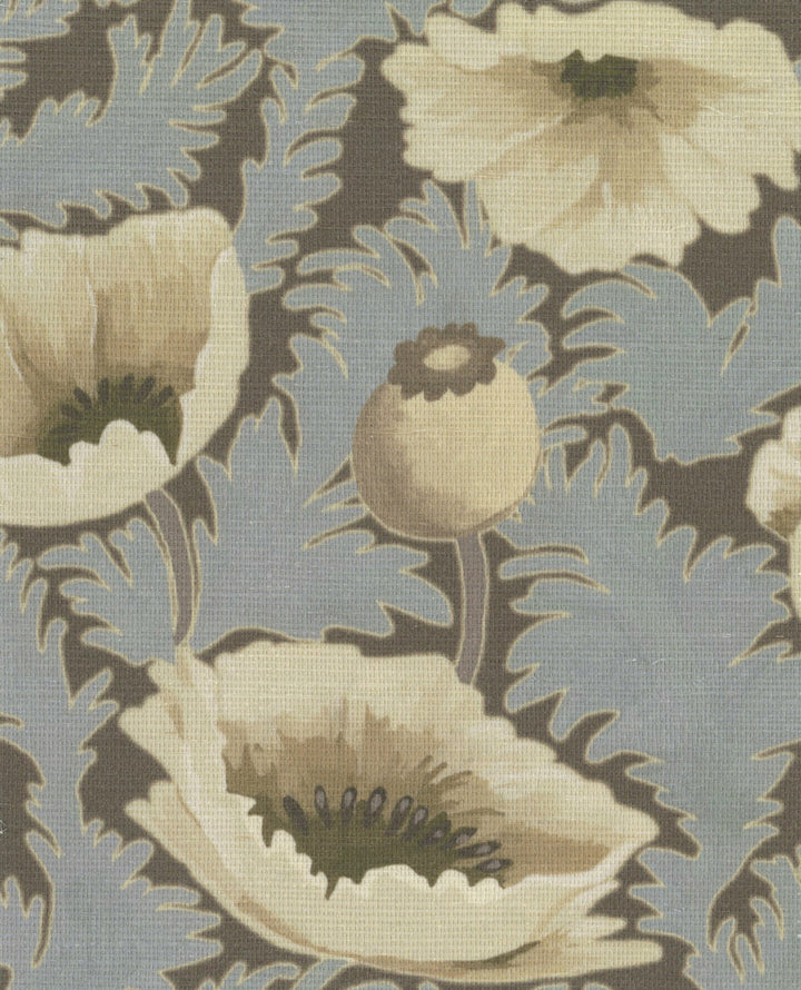 Poppy Bloom Brownstone Blue Grasscloth