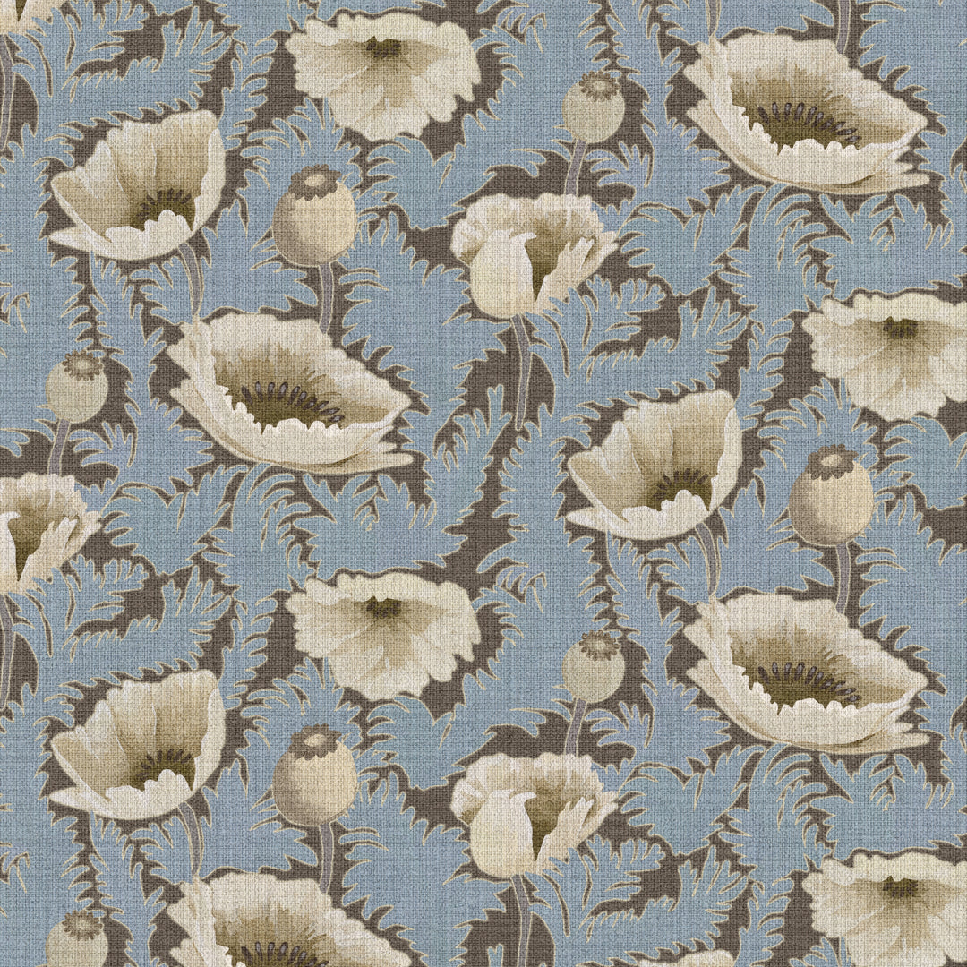 Poppy Bloom Brownstone Blue Grasscloth