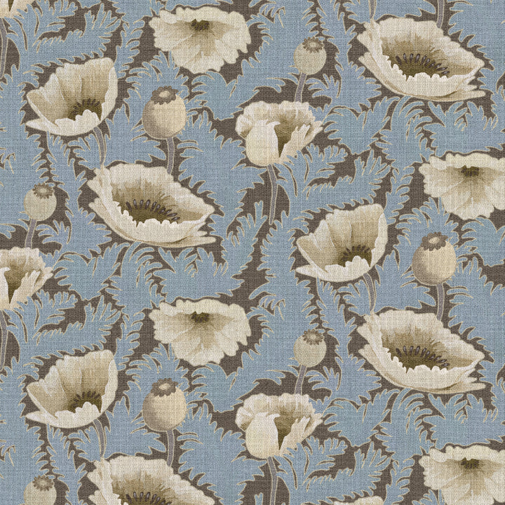 Poppy Bloom Brownstone Blue Grasscloth