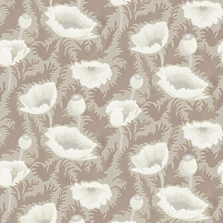 Poppy Bloom - Earthen Taupe Floral Wallpaper