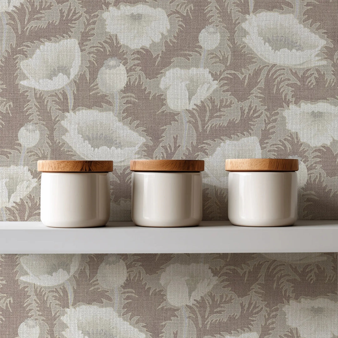 Poppy Bloom Earthen Taupe Grasscloth