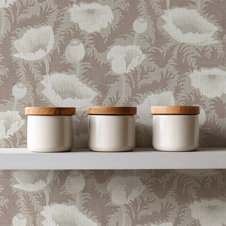 Poppy Bloom Earthen Taupe Grasscloth