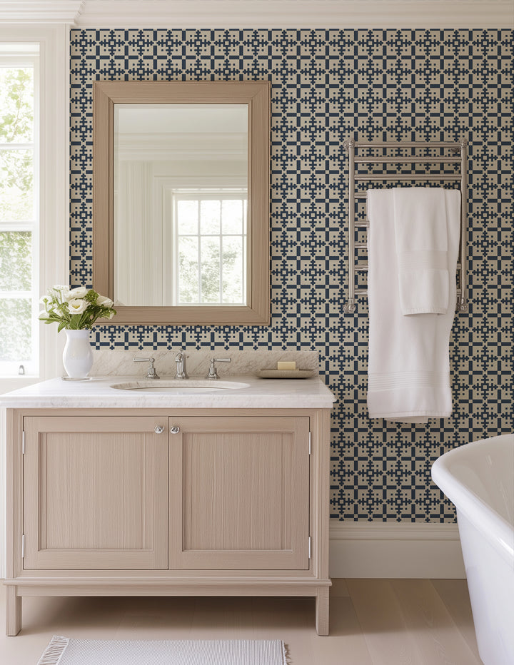 Piazza - Oxford Blue Wallpaper