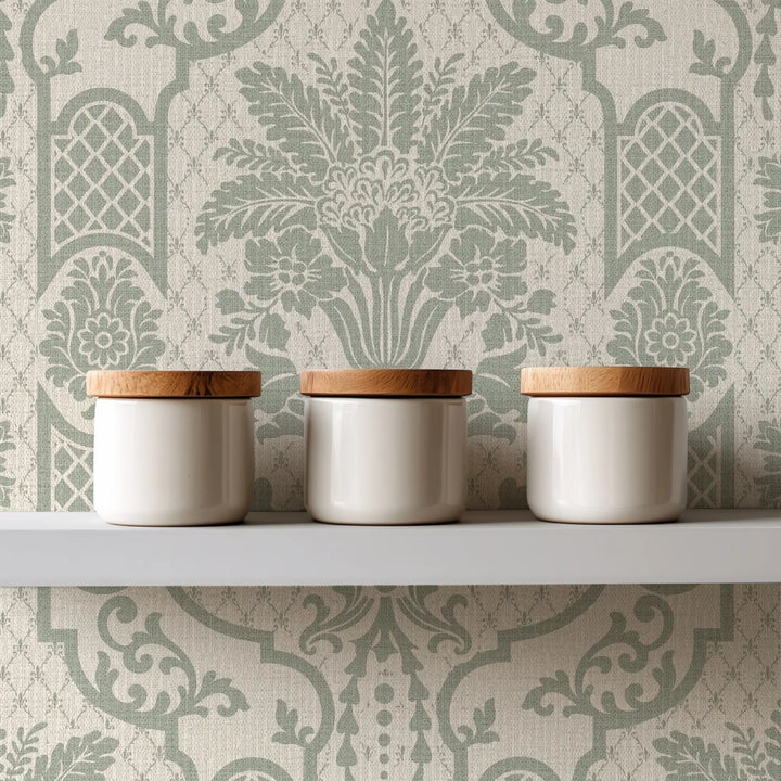 Columnar Bloom Thyme Green Grasscloth