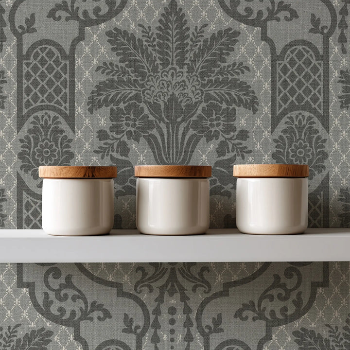 Columnar Bloom Umber Ink Grasscloth