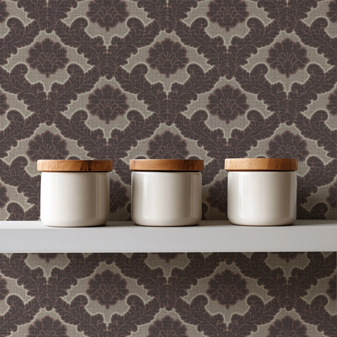 Drawing Room Leaf Maroon Grasscloth