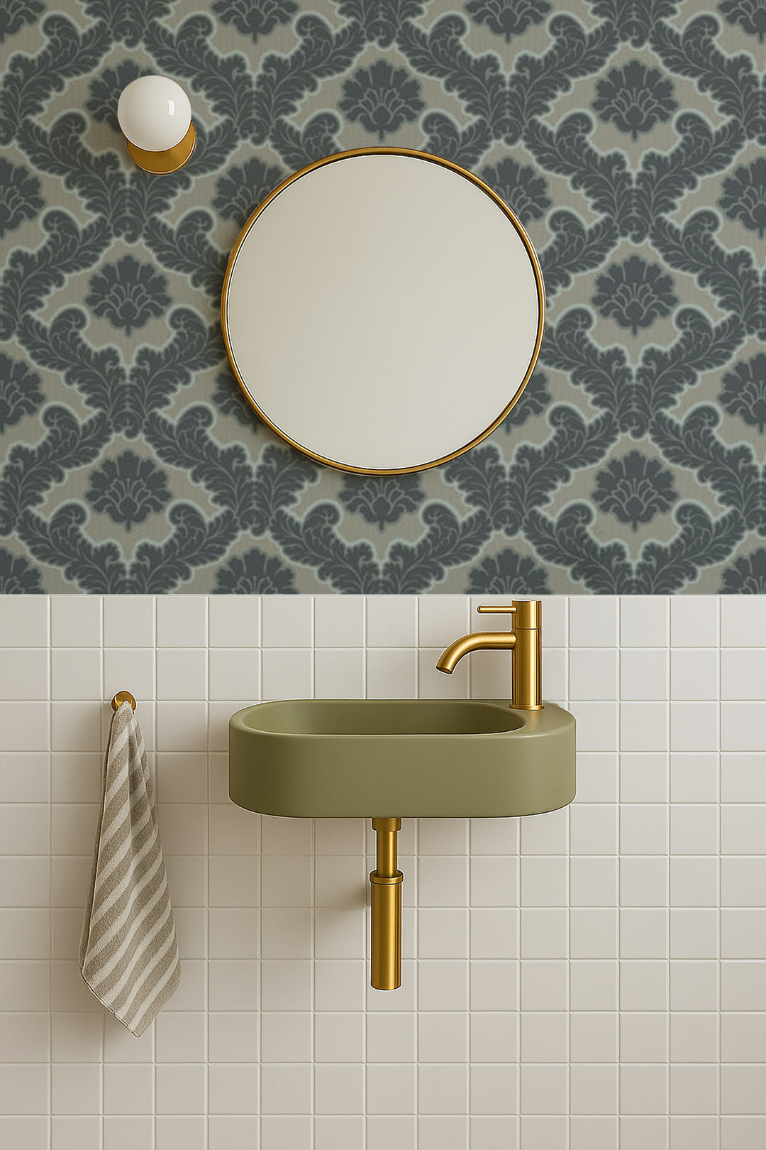 Drawing Room Leaf - Pewter Blue Wallpaper