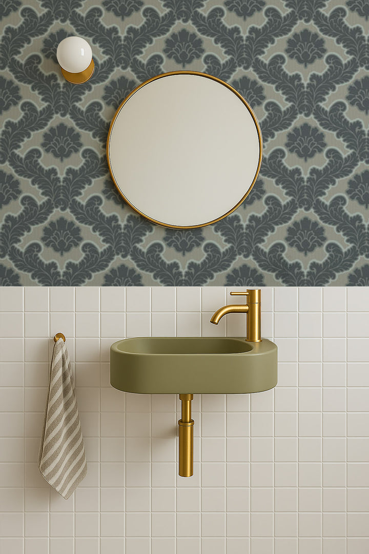 Drawing Room Leaf - Pewter Blue Wallpaper