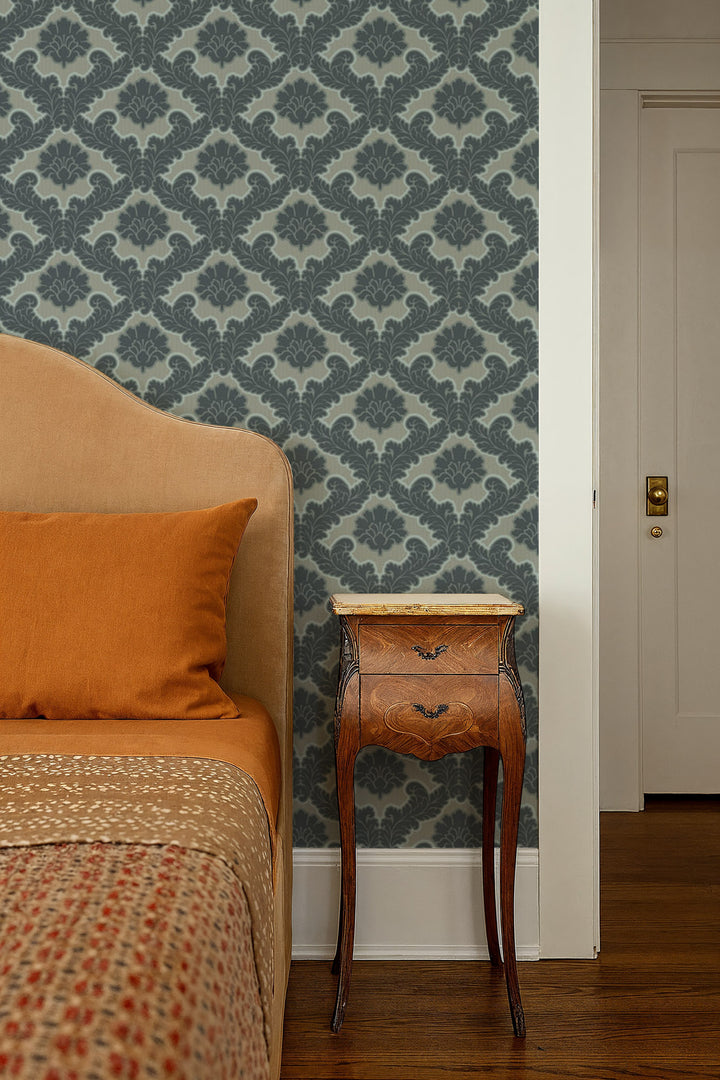 Drawing Room Leaf - Pewter Blue Wallpaper