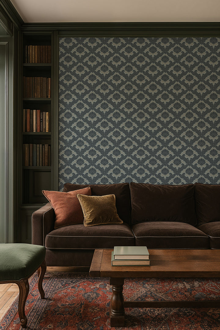 Drawing Room Leaf - Pewter Blue Wallpaper