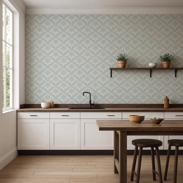 Drawing Room Leaf - Platinum Wallpaper